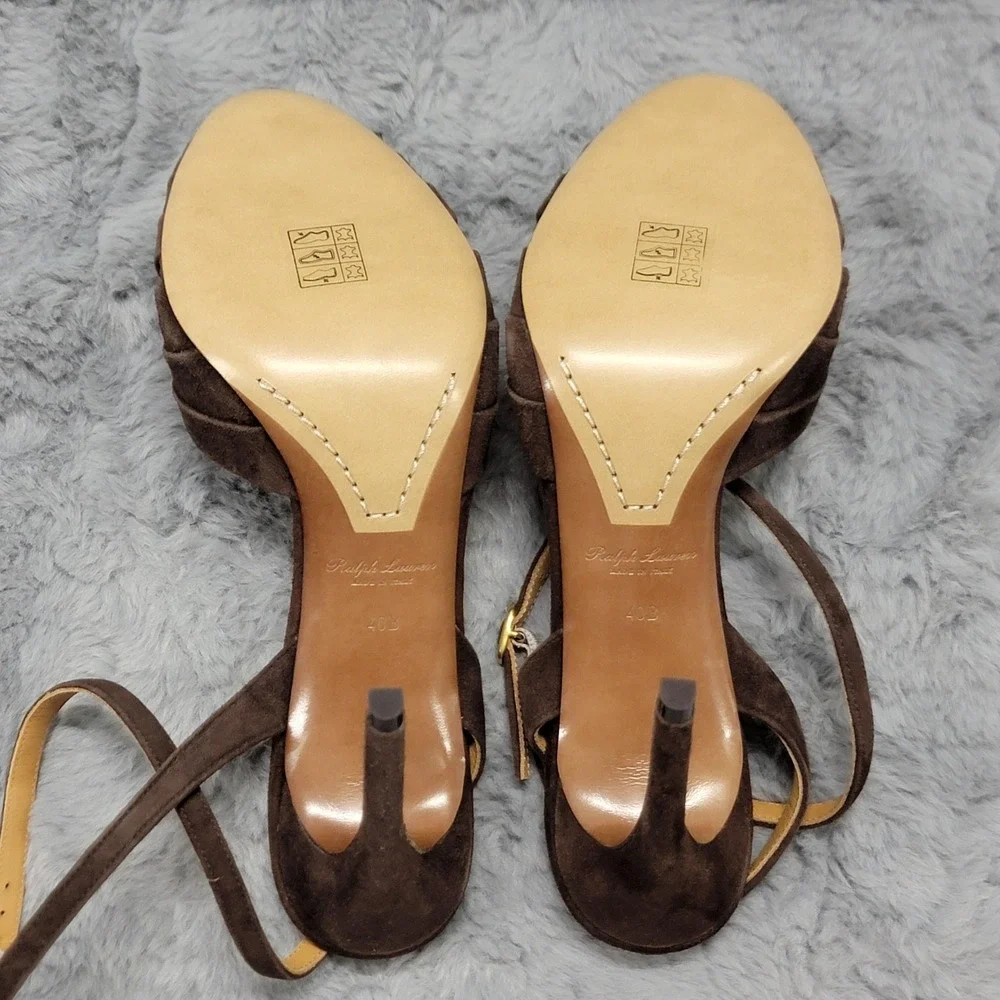 Ralph Lauren Purple Label Heels Womens EU 40 Brown Bacall‎ 2 Kid Suede Stiletto